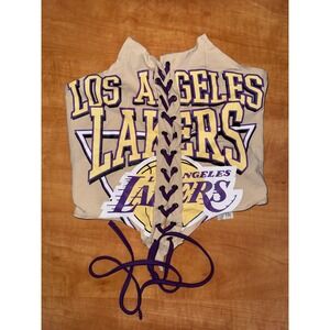 Ultra Game NBA Los Angeles Lakers Lace Up Corset Top‎ Tan Purple Small